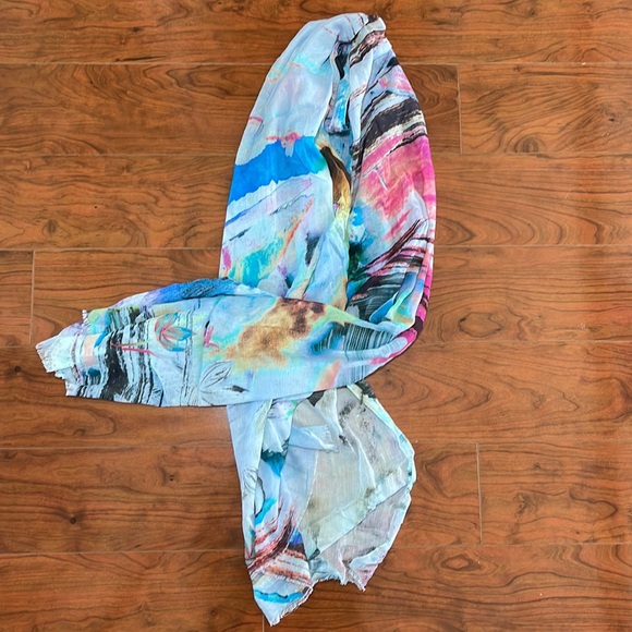 Banaris Blue and Pink Colorful Tropical Floral Scarf Wrap - Picture 7 of 7